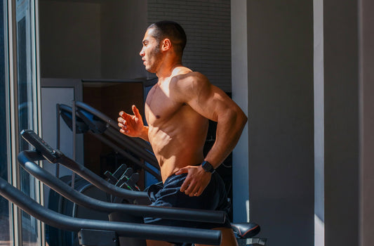 Runner maintaining optimal cadence on a treadmill with proper form