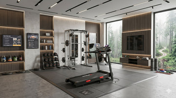 The Wenoker X-T421 treadmill with incline in a modern home gym system