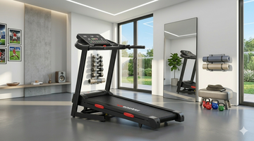 The Wenoker X-T421 treadmill with incline set up in a bright, modern at home gym.