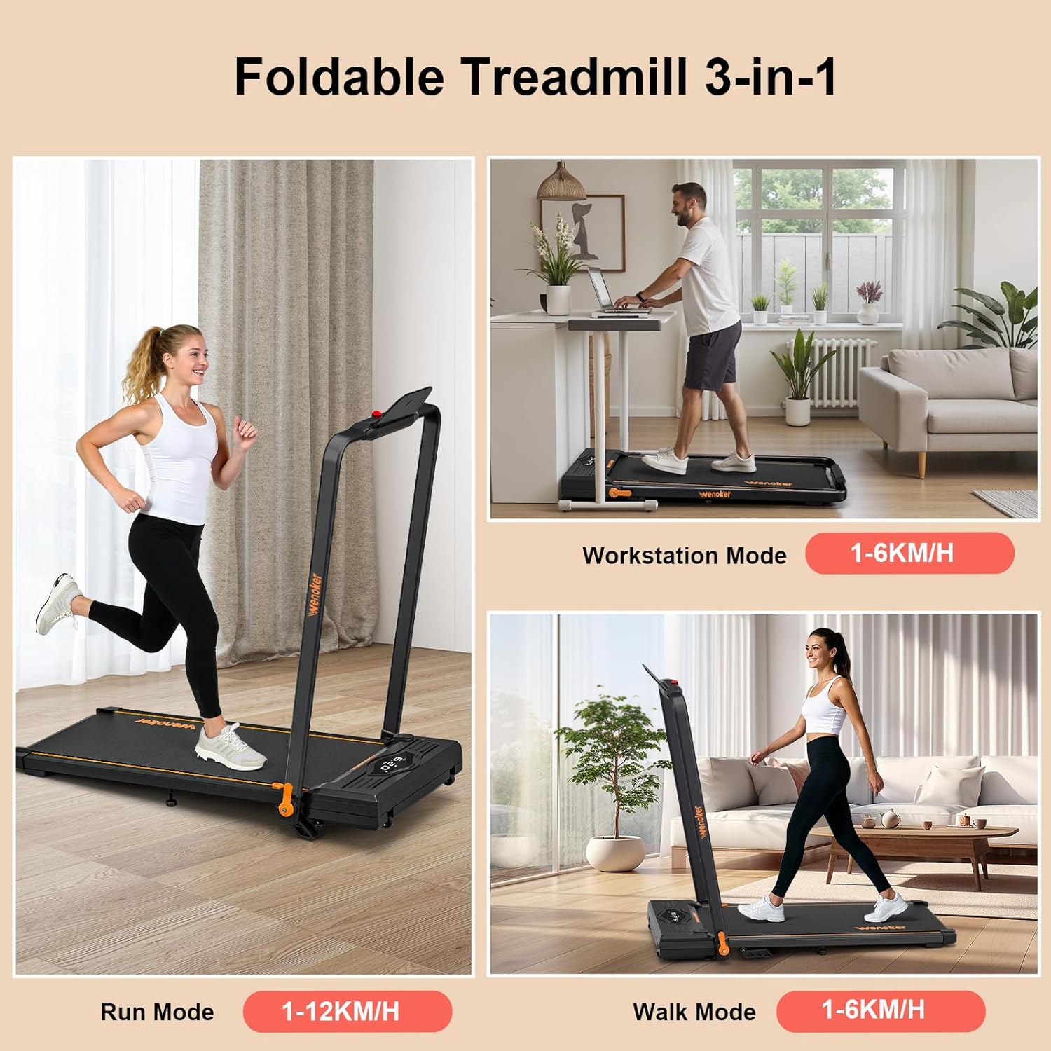 Wenoker 39FA Foldable Walking Treadmill with Incline