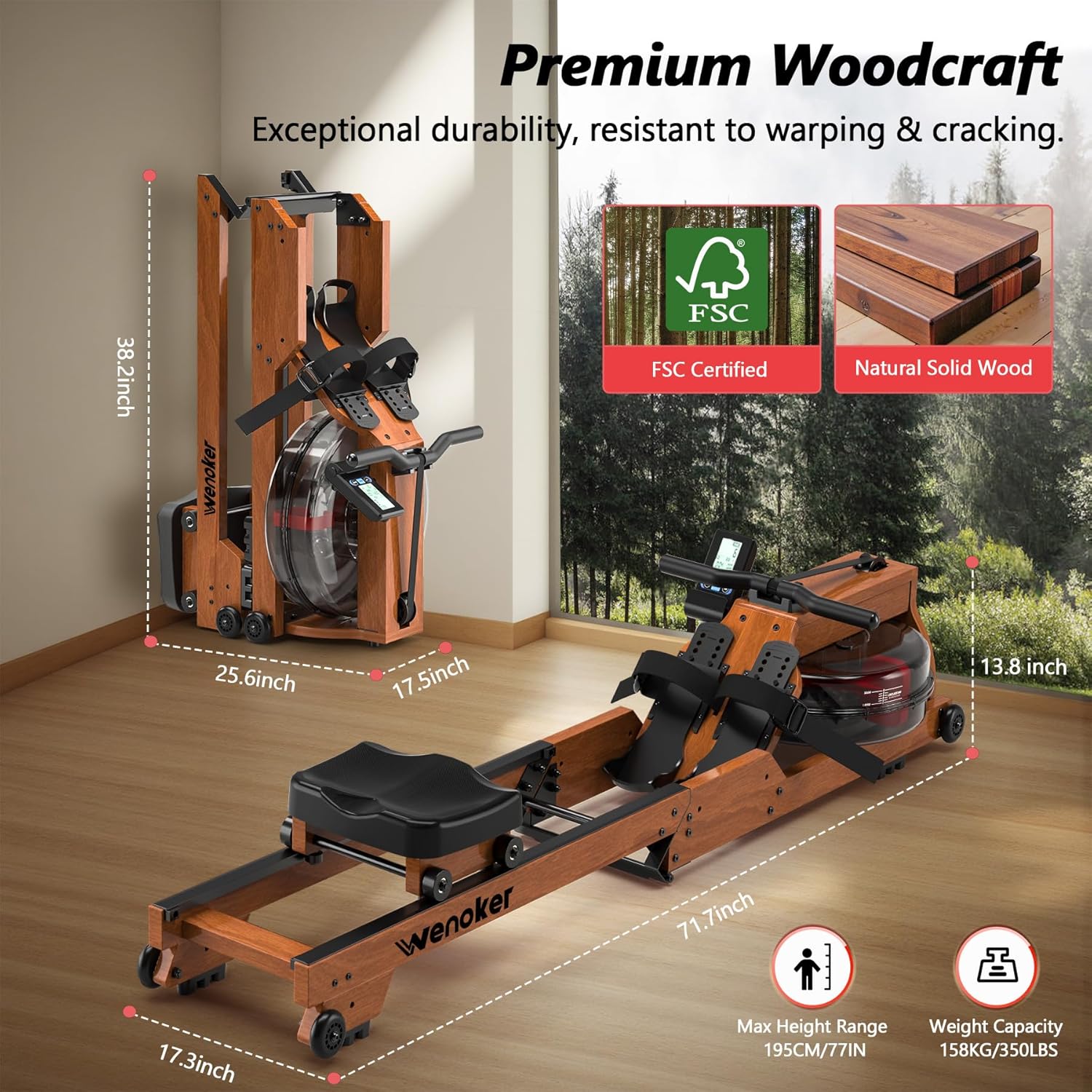 Wenoker Water Resistance Wood Rower RW623-50