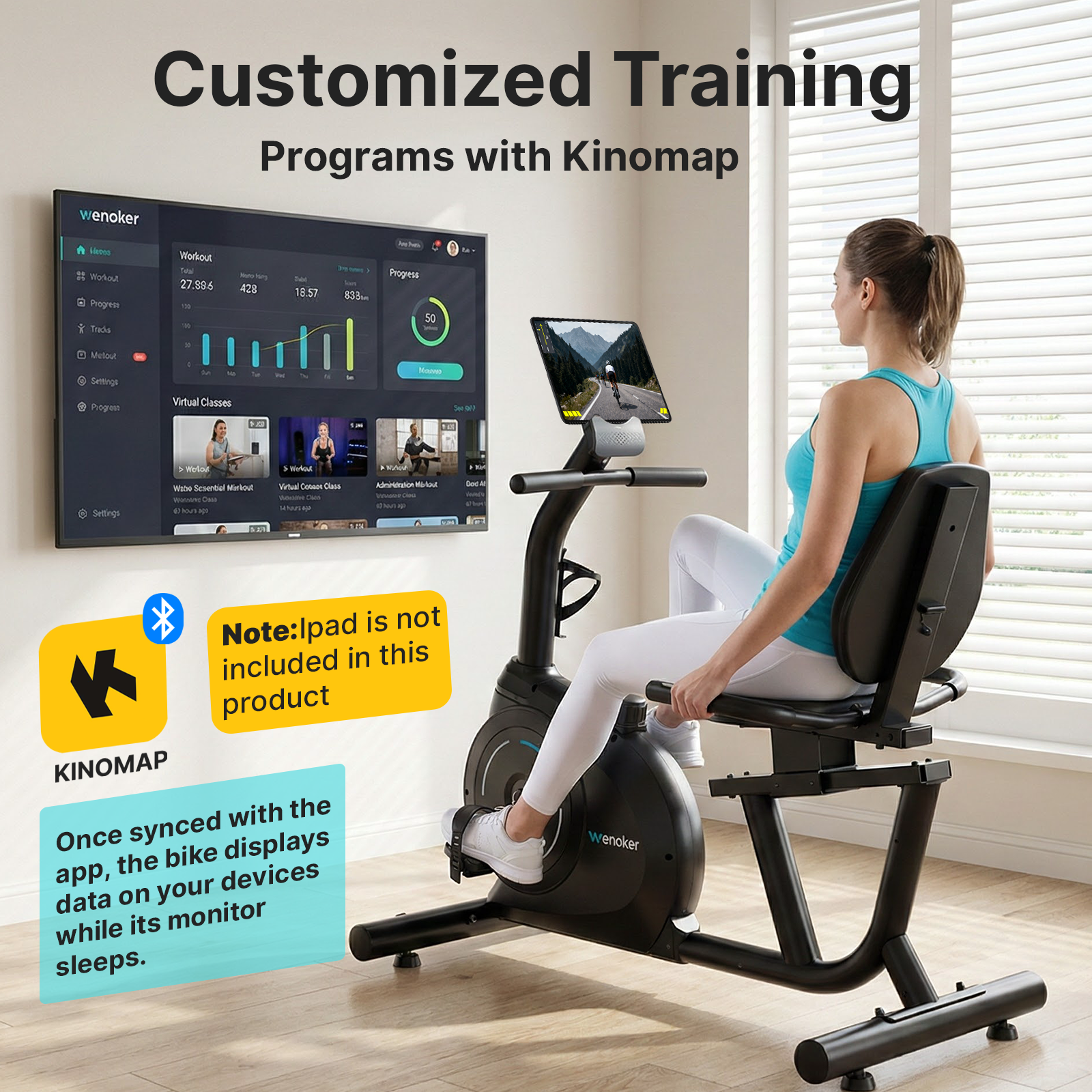 Wenoker Heimtrainer Liege-Heimtrainer mit 16-stufigem Magnetwiderstand (1-tlg., Leiser Betrieb, LCD-Display, Herzfrequenzsensor, Tablet-Halterung), Zw