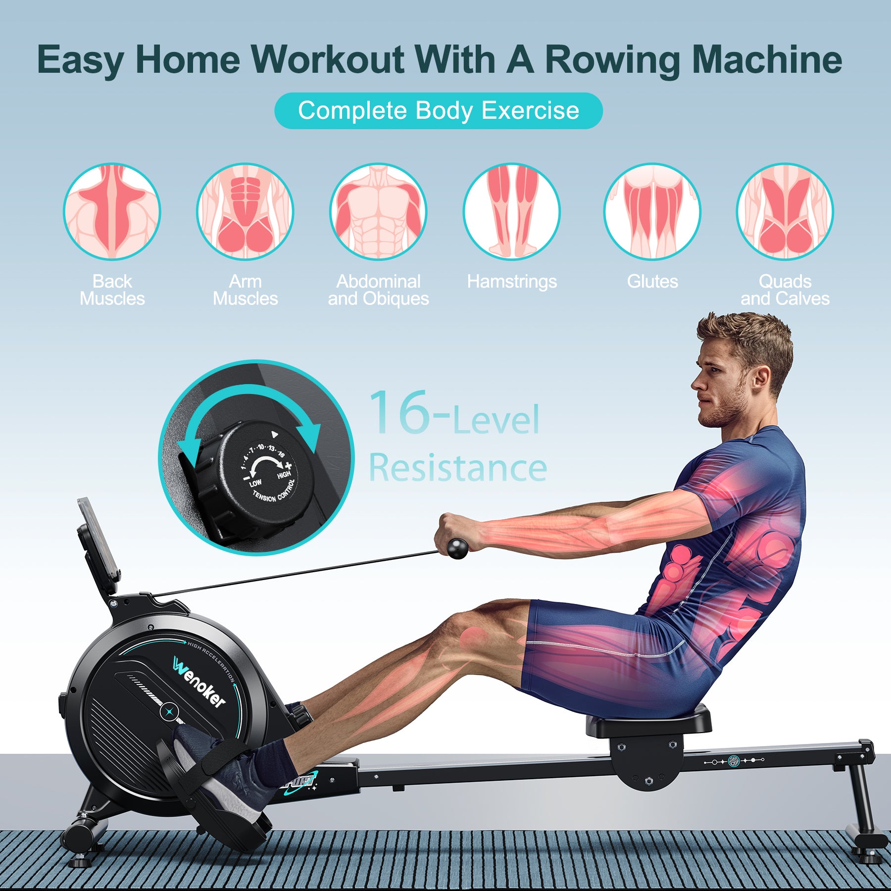 Wenoker Magnetic Rowing Machine H300 (Blue)