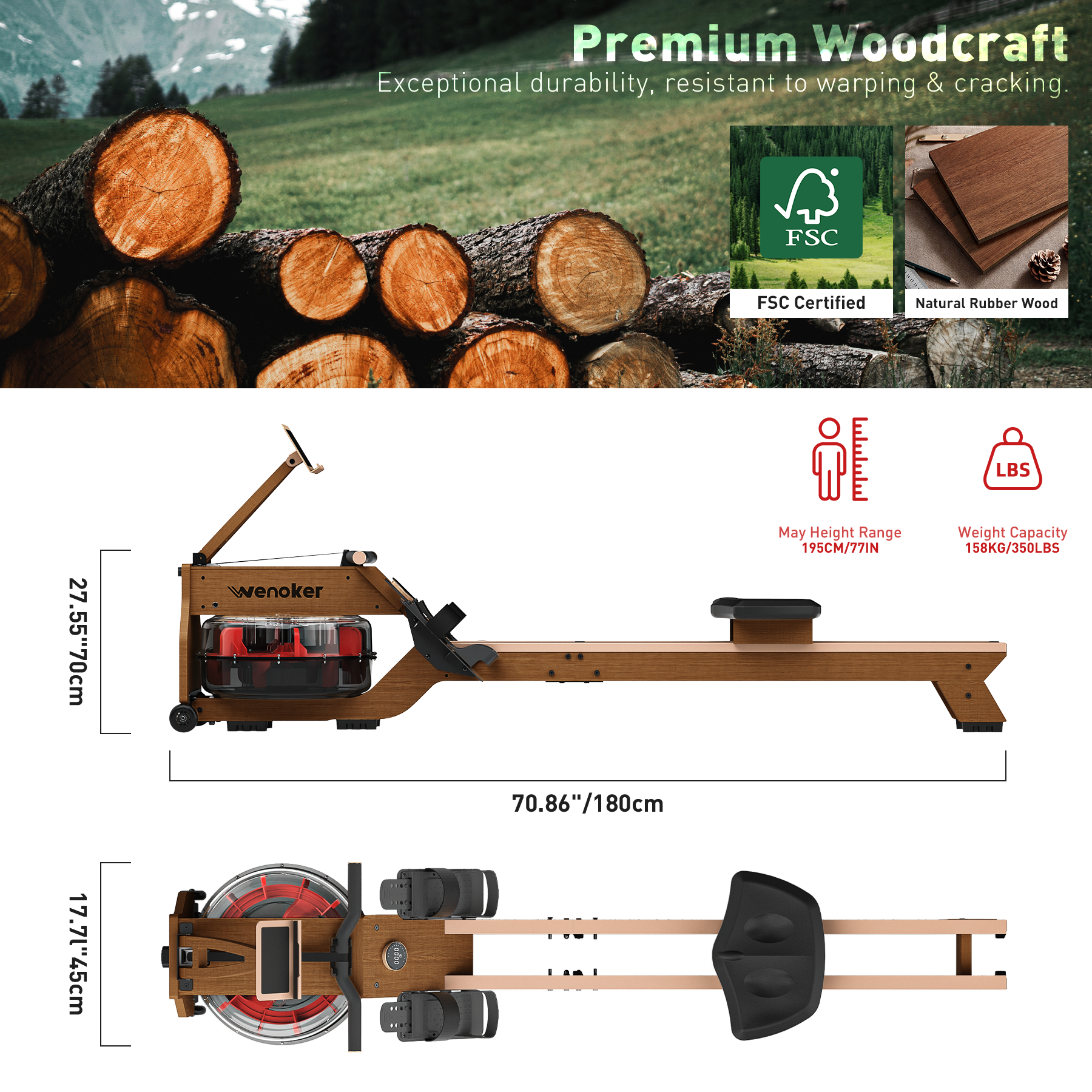 Wenoker Water & Magnetic Dual Resistance Rowing Machine RW211-51