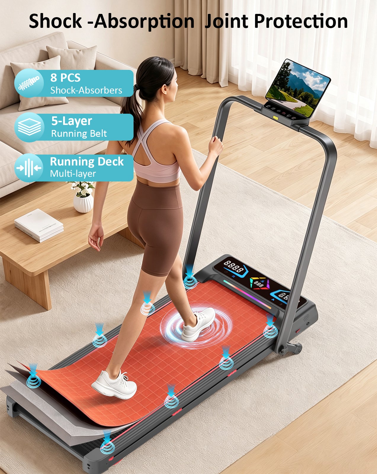 Wenoker A9 Foldable Walking Pad with Incline and Handrail