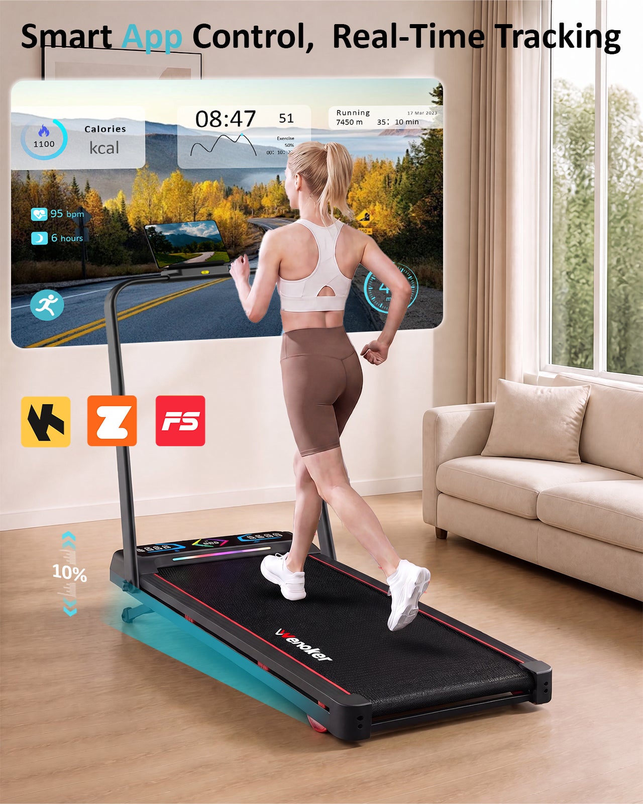 Wenoker A9 Foldable Walking Pad with Incline and Handrail
