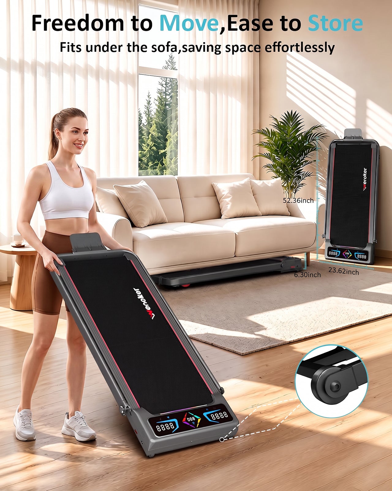 Wenoker A9 Foldable Walking Pad with Incline and Handrail